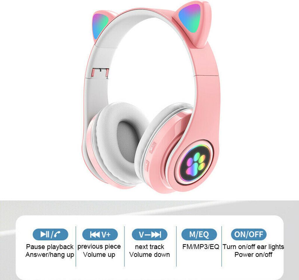 Katzenohr Kopfhörer Bluetooth drahtloser Stereo LED Licht Produktbild 8