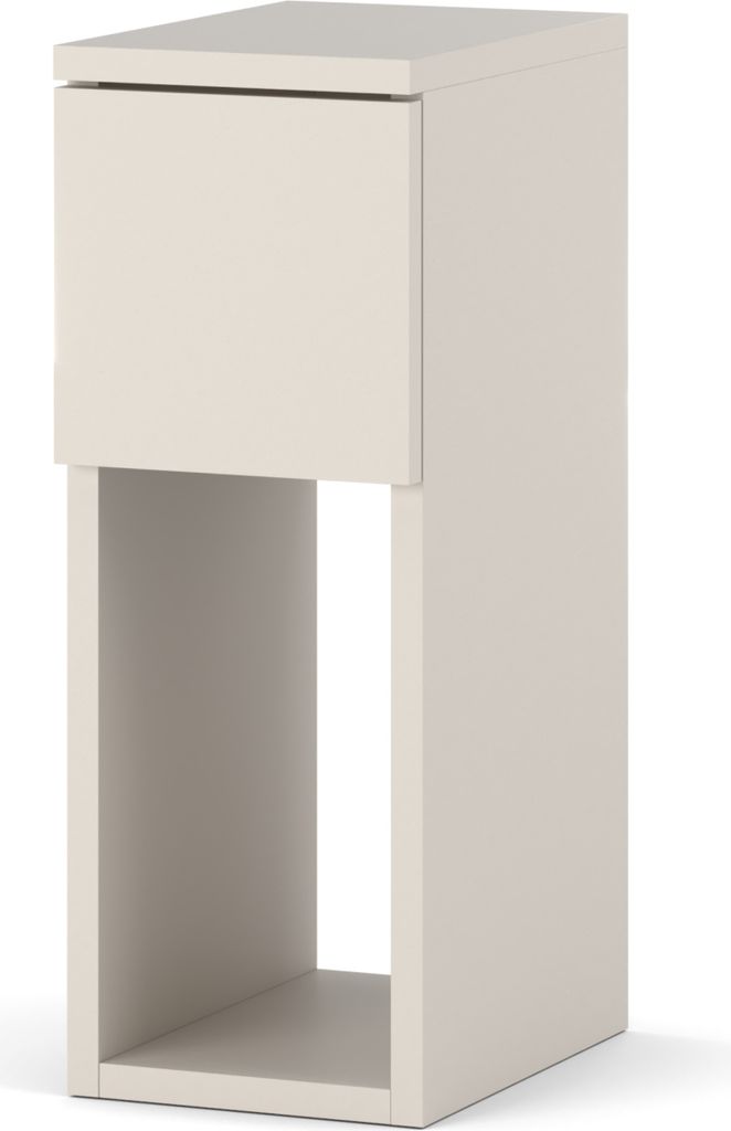 STIV Möbel | Schmaler Nachttisch Kaschmir 30x20x55 cm | 1 Schublade + offenes Fach | Kompakt | Sanfter Beige-Ton