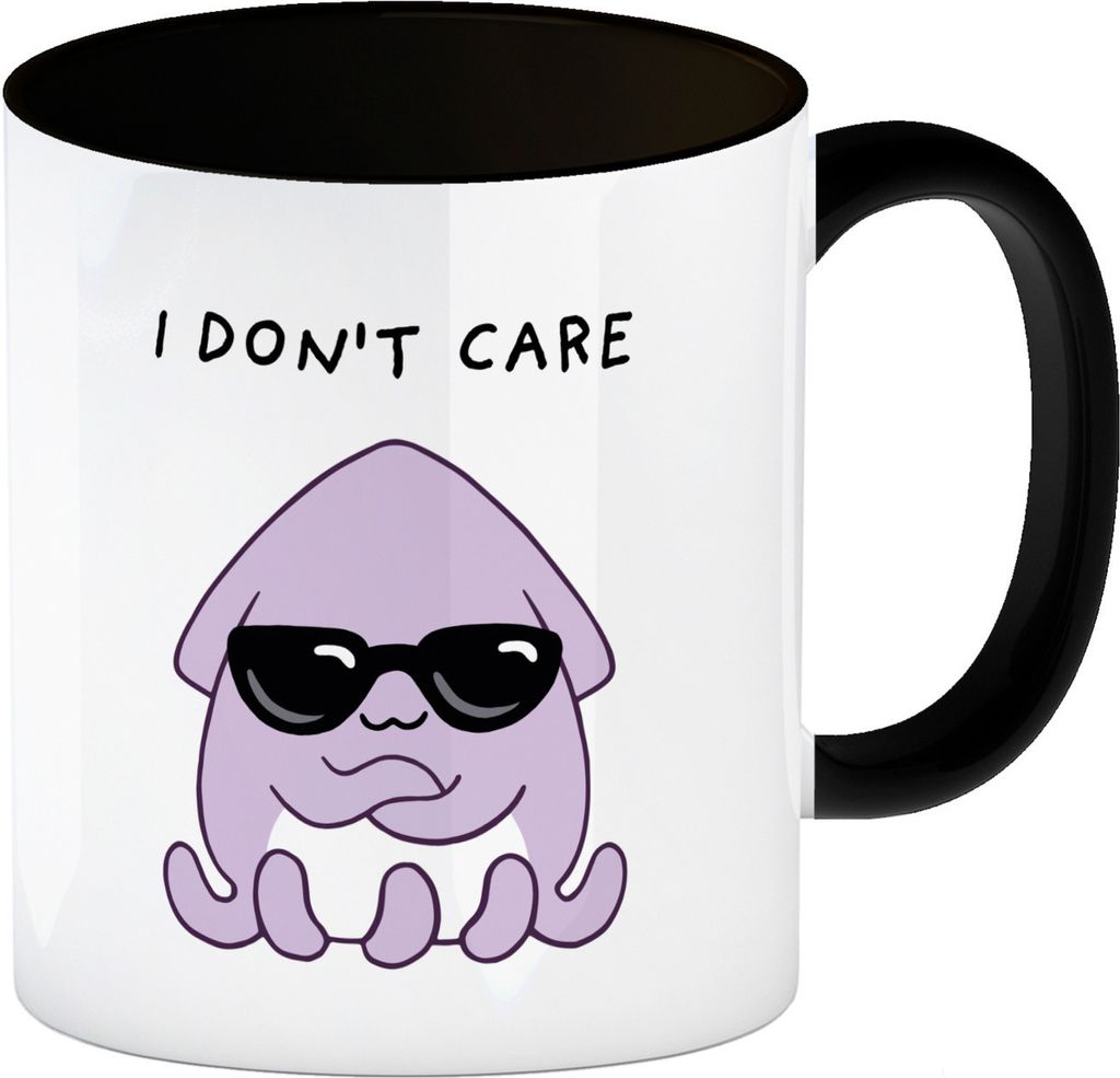 Jelly & Friends Tintenfisch Kaffeebecher in schwarz mit Spruch I don‘t care