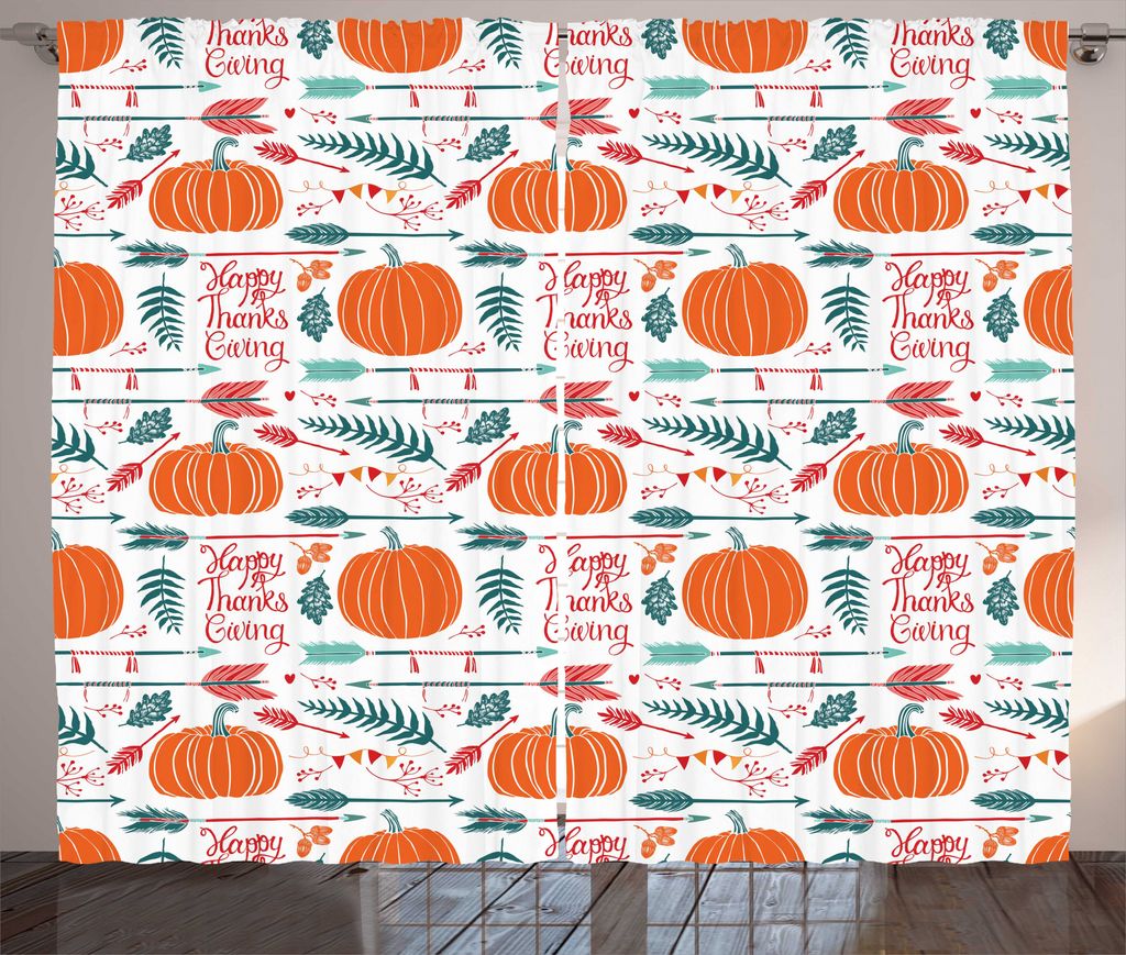 ABAKUHAUS Herbst-Kürbis Rustikaler Gardine, das Erntedankfest, Schlafzimmer Kräuselband Vorhang mit Schlaufen und Haken, 280 x 225 cm, Mehrfarbig