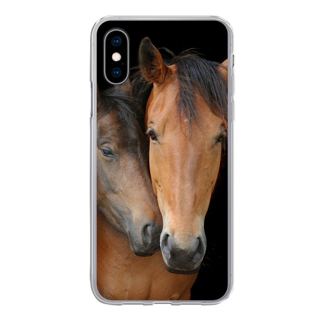 MuchoWow Handyhülle Schutzhülle Hülle für iPhone X Pferde - Liebe - Braun Silikon Softcase Handy Hülle - Handyhülle