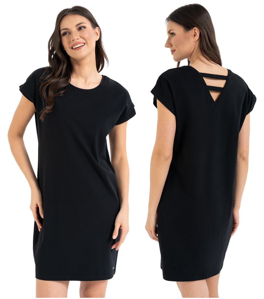 Jurk – zomerjurk, maat 3XL – damesjurk, zwart – katoenen Productafbeelding 