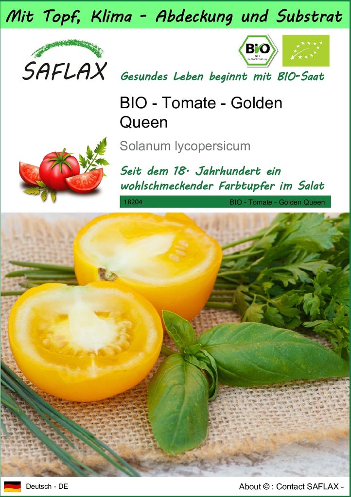 SAFLAX Garden to go - BIO - Tomate - Golden Queen - Solanum lycopersicum - 15 Samen - Mit Topf, Klima - Deckel und Anzuchtsubstrat