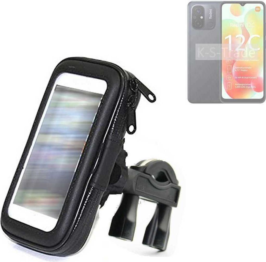 K-S-Trade Fahrrad-Halterung kompatibel mit Xiaomi Redmi 12C Handy-Halterung Halter Lenkstange Fahrradhalterung Motorrad Bike Mount Wasserabweisend