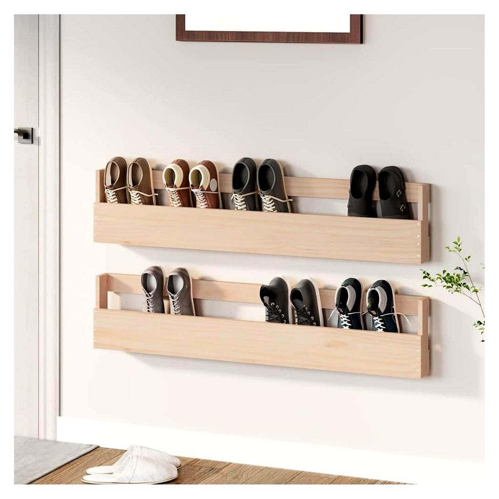 Wand-Schuhregal 2 Stück, Schuhschrank mit viel Stauraum, Hängeregal zur Wandmontage, Schuhablage, Schuhhalter aus massivem Mango-Holz