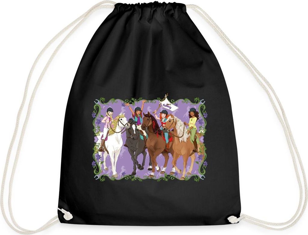 Spreadshirt Schleich Horse Club Lisa Sarah Sofia Hannah reiten Turnbeutel, One size, Schwarz