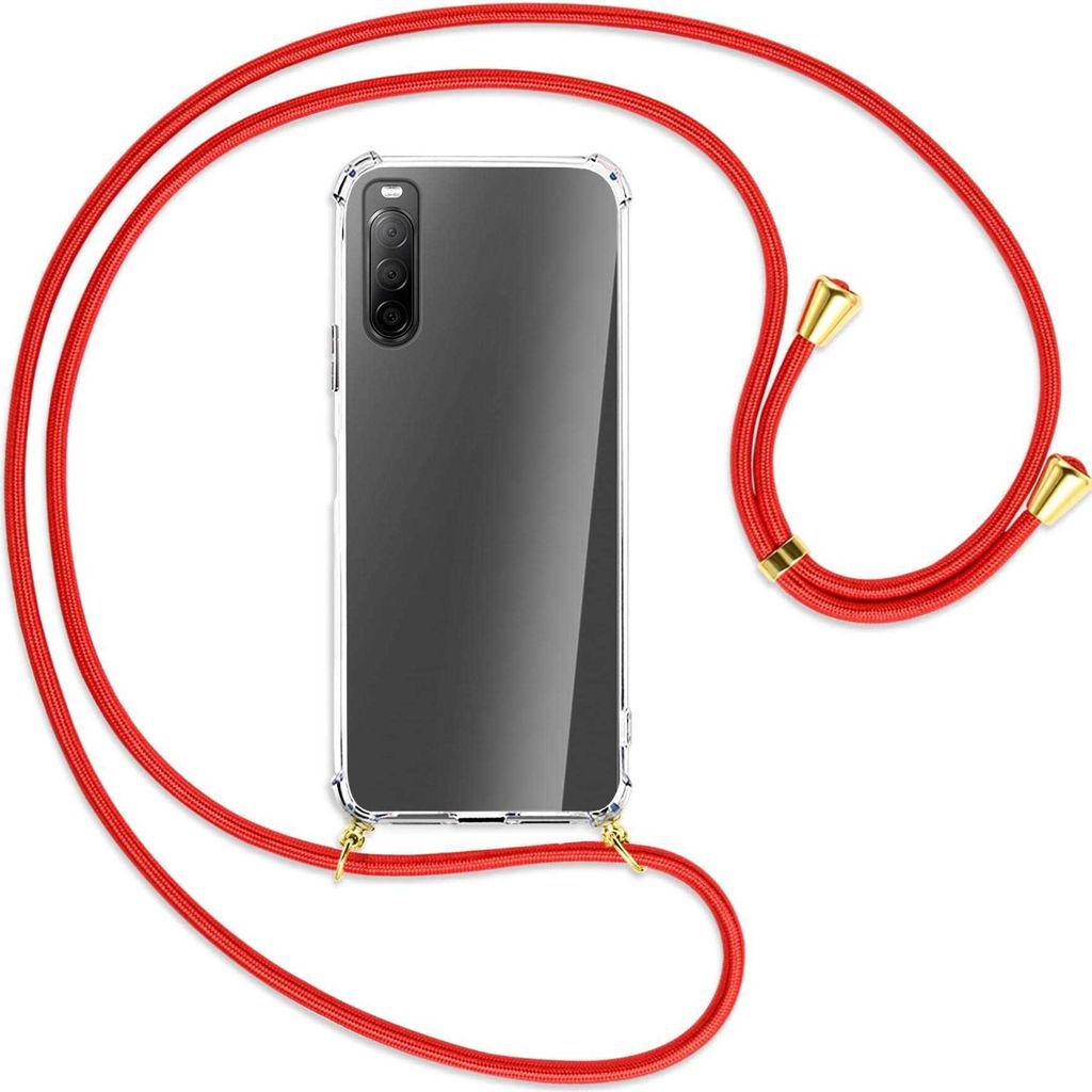 Handykette Backcover-Schutzhülle mit Band (Metall goldfarben) für Sony Xperia 10 II - rot