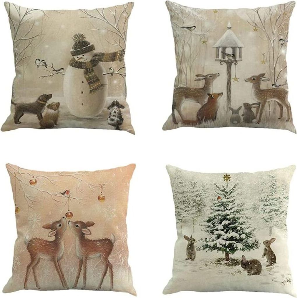 ?Coversolate?Cushion Cover 45x45 Christmas Cushion Covers Christmas, Set of 4 Baumwolle Linen Print Cushion Covers Decorative Cushion Cover for Sof...