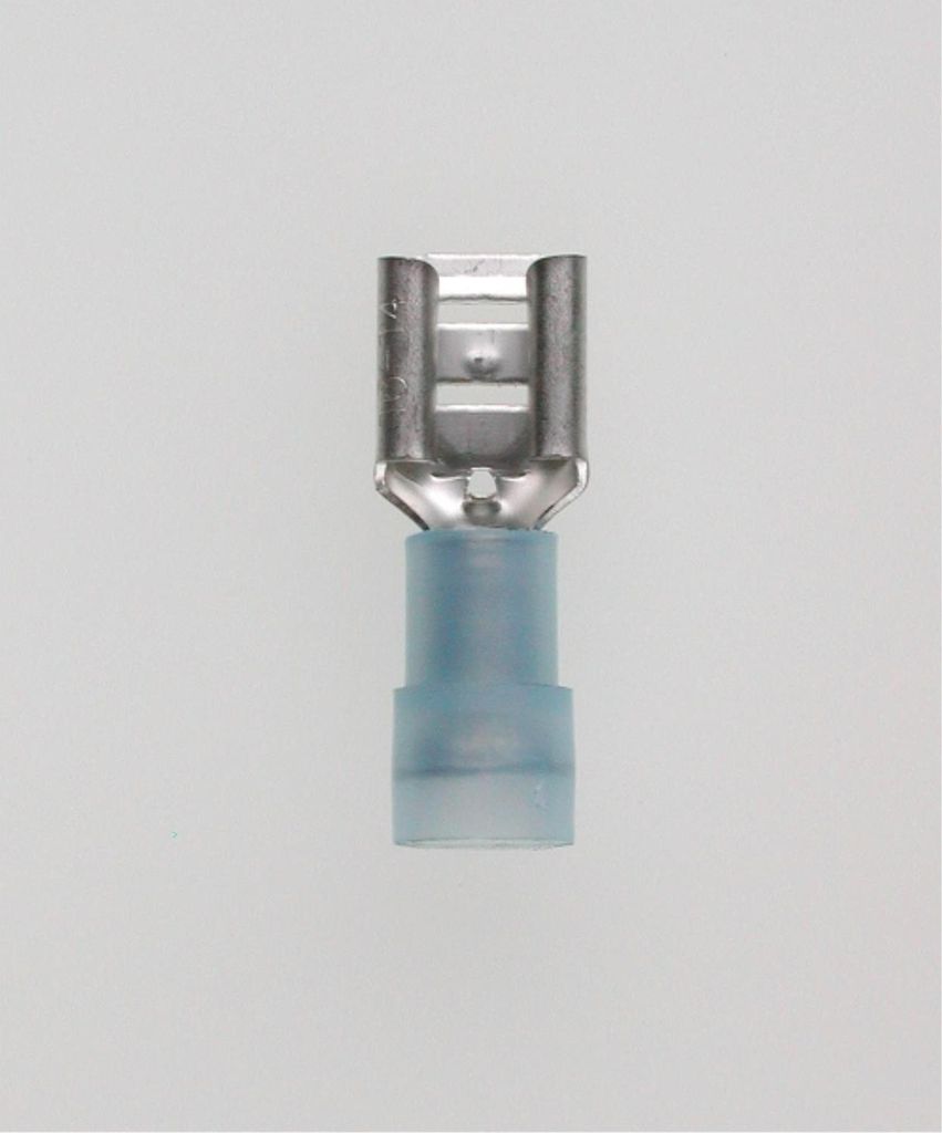 Flachsteckhülsen DIN 46245, Steckgröße 6,3 x 0,8mm isoliert, mit Isolationscrimp Querschnitt 1,5mm² - 2,5mm² blau,
