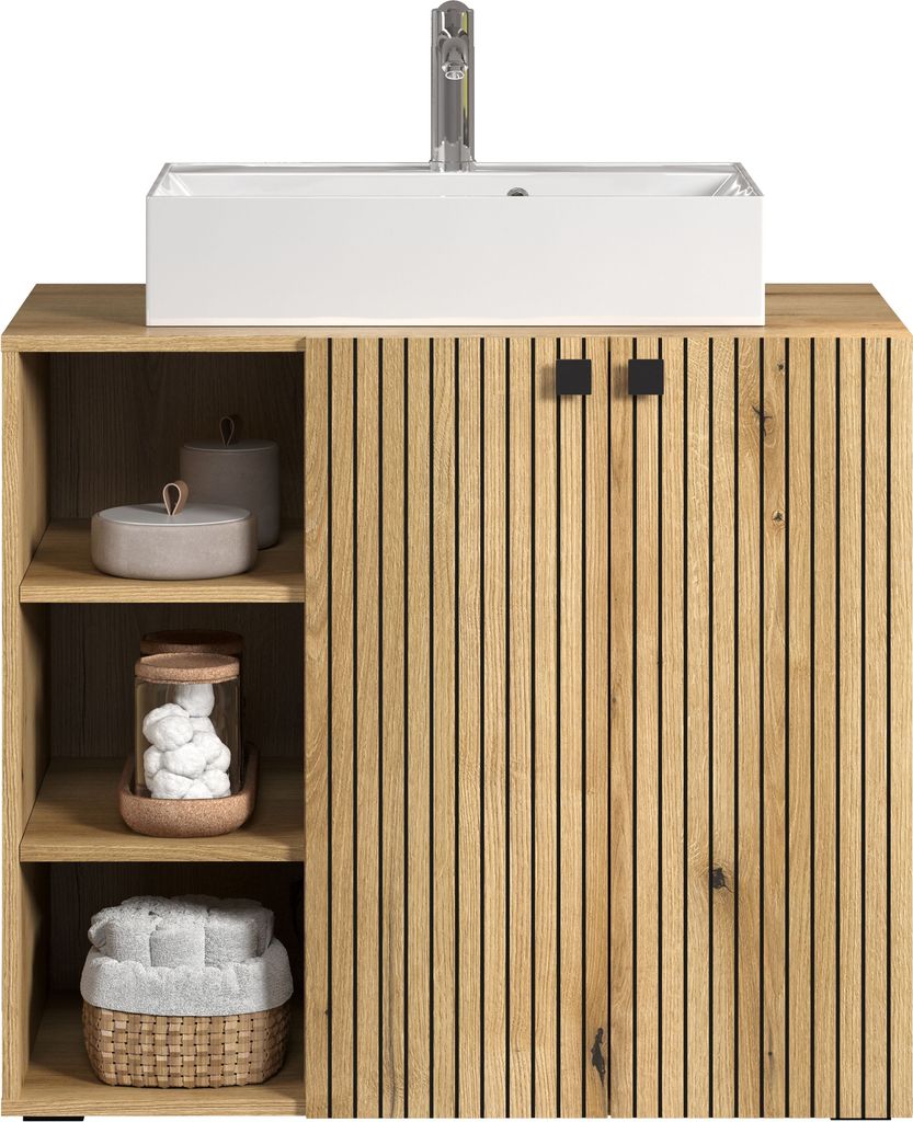 trendteam Bad Waschbeckenunterschrank inkl. Waschbecken Pure Bliss Evoke Eiche B/H/T ca. 90/79/53 cm