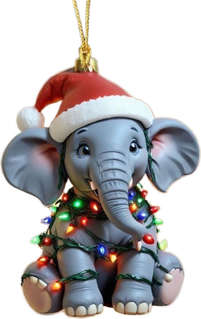 Elefanten-Weihnachtsbaumschmuck, 2D, flach, Acryl, Elefanten-Weihnachtsbaumschmuck, Geschenk für Tierliebhaberinnen, Frauen und Mädchen