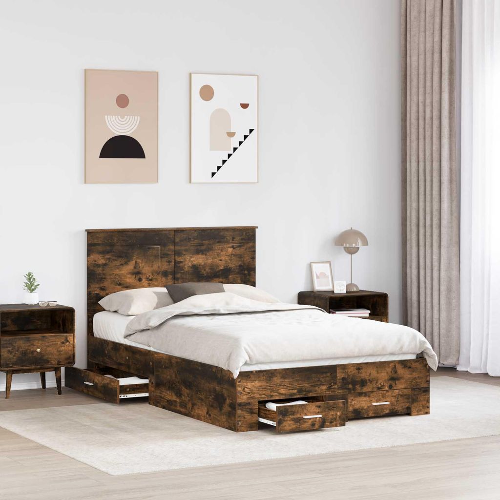 Stabli Bettrahmen Geräucherte Eiche 120 x 200cm Holzwerkstoff - DE709301 - Klassische BettenJugendbett Tagesbett