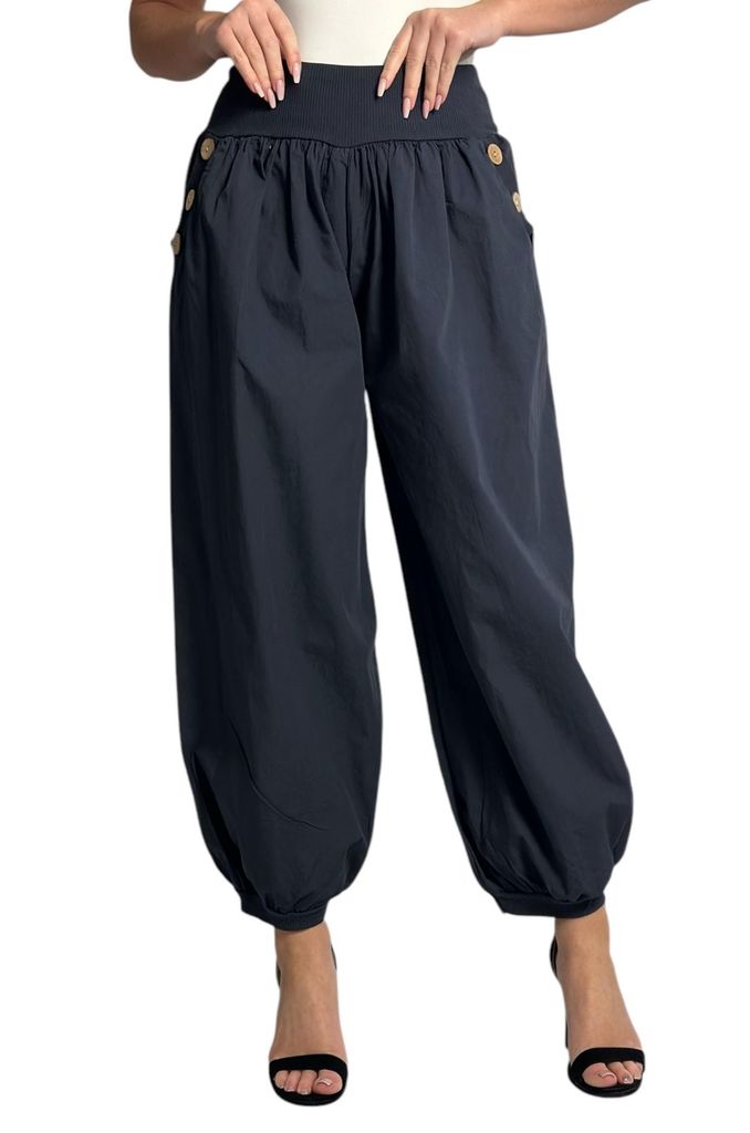 297 Mississhop Damen leichte einfarbige Hose Sommerhose Haremshose Ballonhose Pluderhose Pumphose Aladinhose Sommer Uni baggy pants Dunkelblau