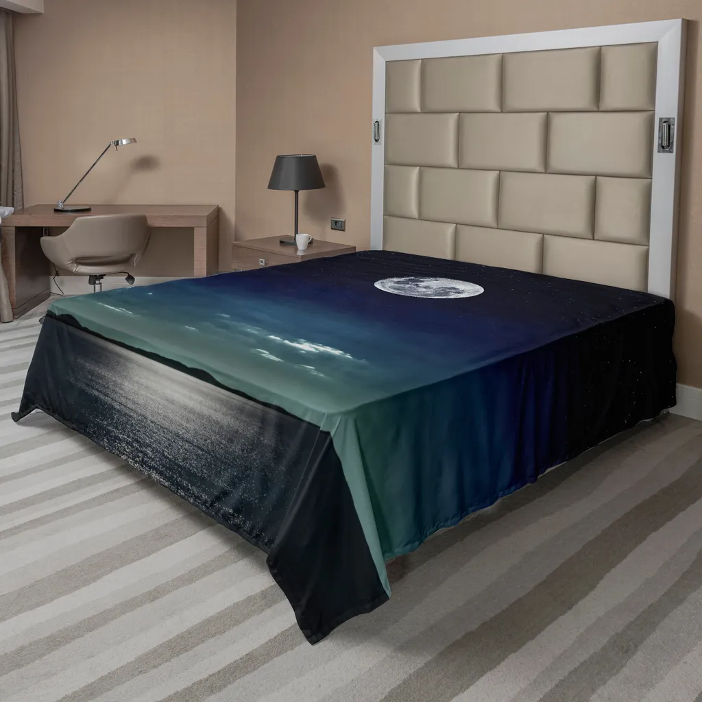 Grand drap plat décoratif imprimé mer et étoiles noir - 266 x 260 cm