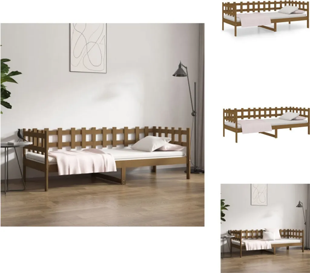 Lit de jour 90x200 cm miel en bois : idéal pour studio ou chambre ado