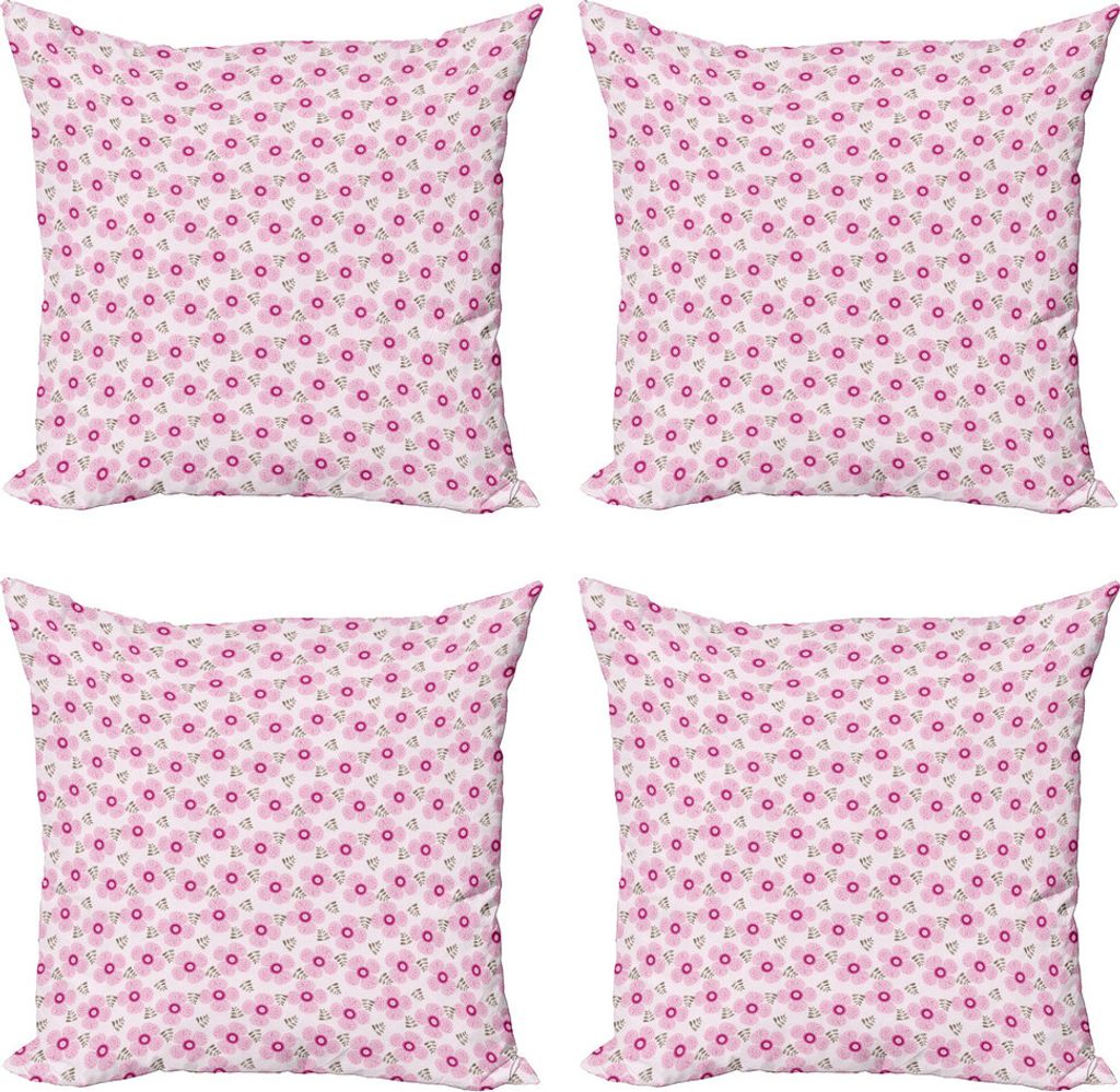 ABAKUHAUS Blumen Kissenbezug Set (4 Stück), Rosa Blüten Gepunktete Petals, Moderner Doppelseitiger Digitaldruck, 40 cm x 40 cm, Pale Pink Magenta