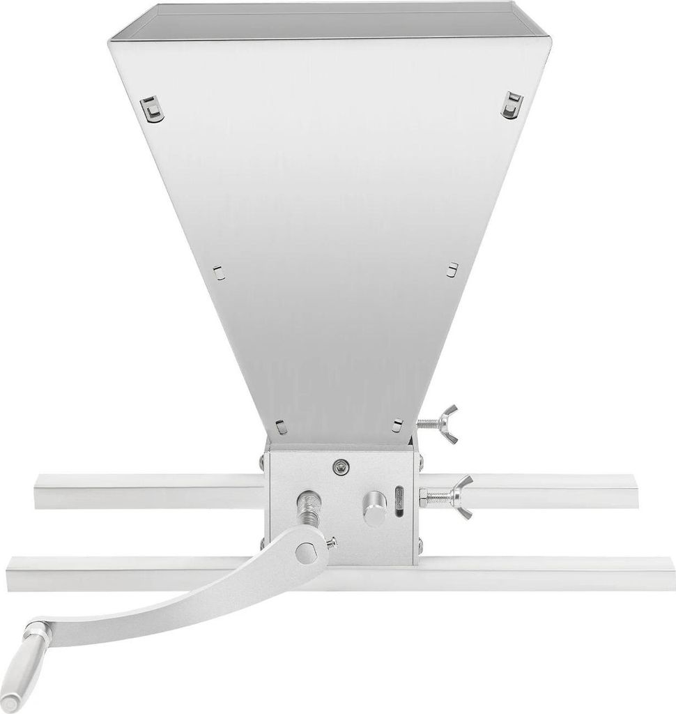 Tragbare Getreidemühle - Manuelle Malzmühle - Trichter 4 L - Verstellbare Walzen 0–2,5 mm - Edelstahl & Kohlenstoffstahl - Eimerhalterung - Silber