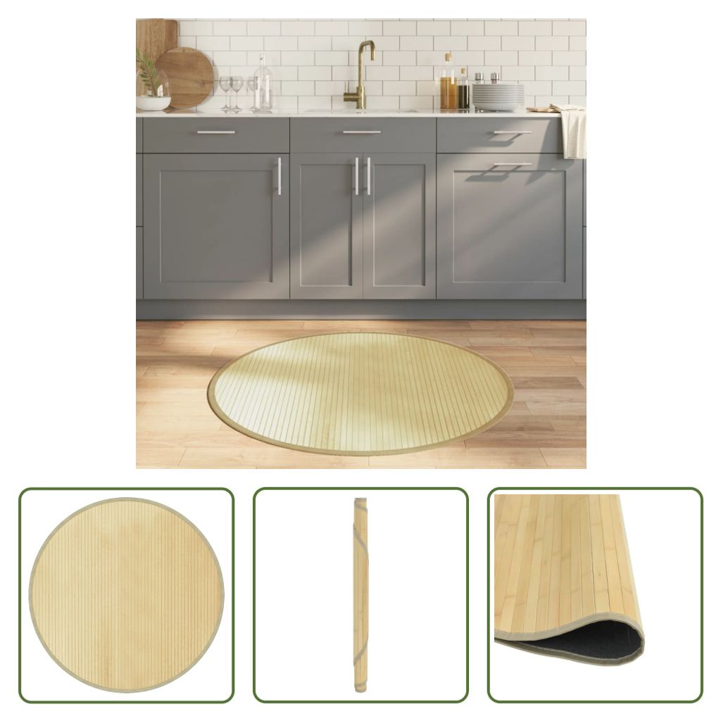 The Living Store Teppich Rund Hell Natur 100 cm Bambus