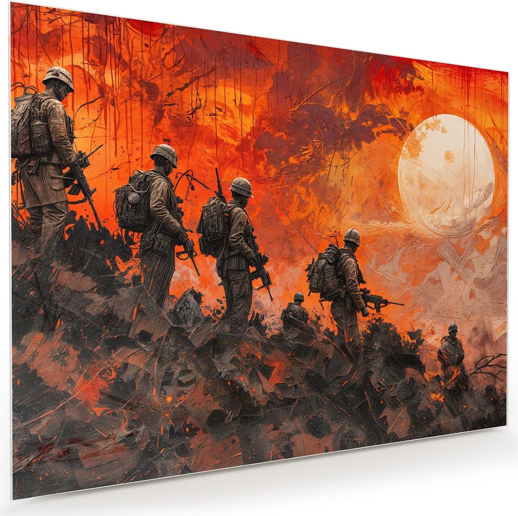 Glasbild 120x90cm in XXL für Wohnzimmer, Schlafzimmer Motiv Soldaten im Sonnenuntergang
