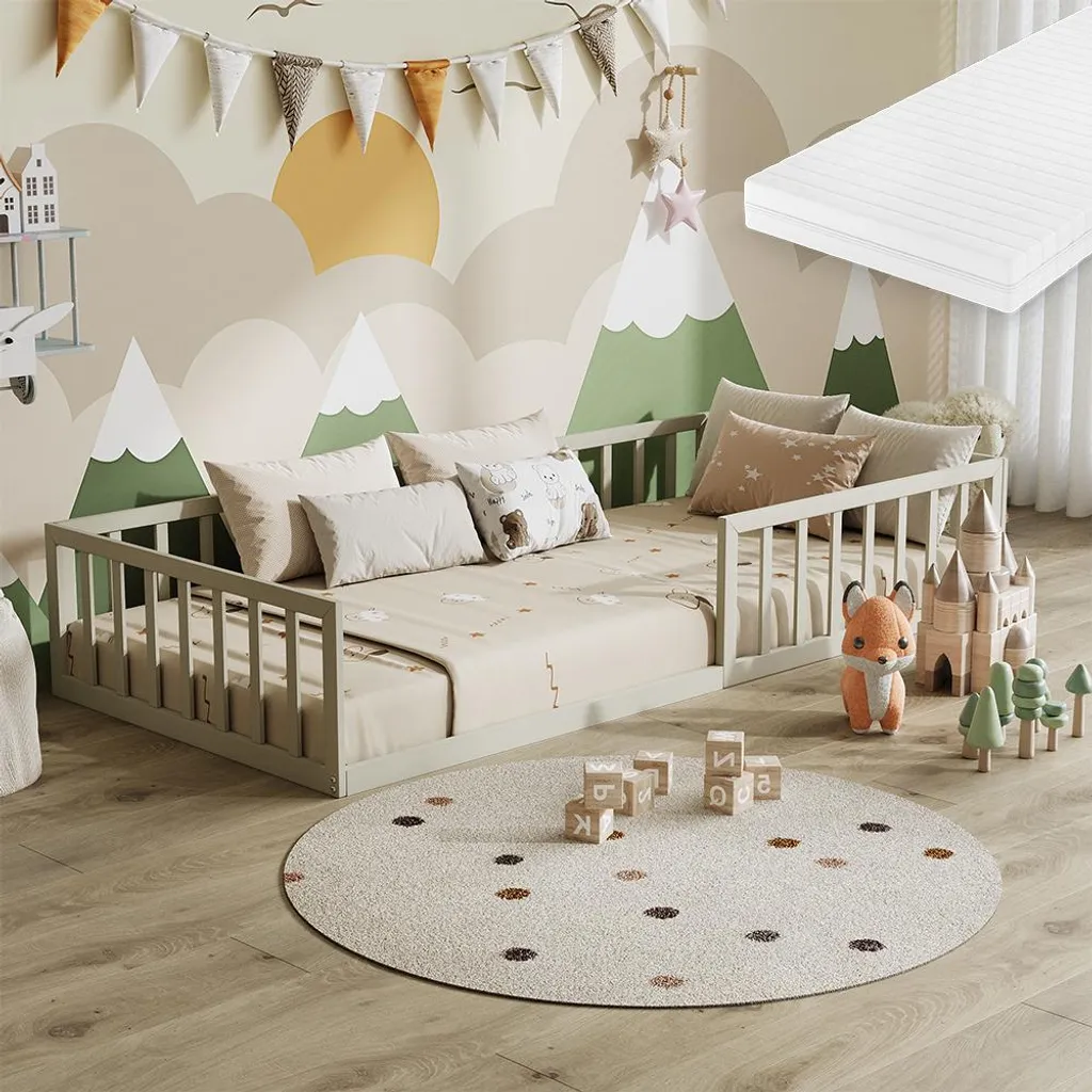 Lit enfant Vitalispa Minno Grège 90x200 avec matelas - Modèle 57753