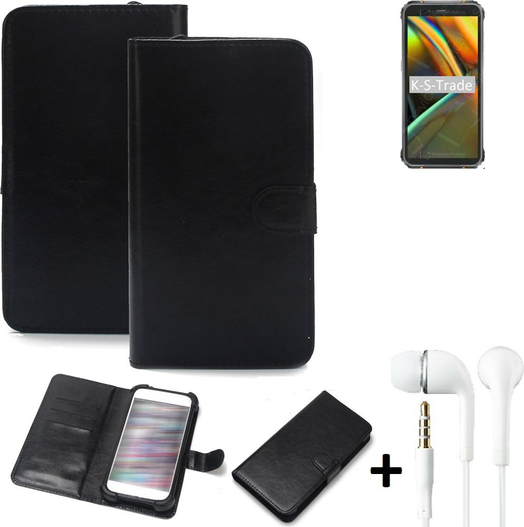 K-S-Trade Wallet Case Handyhülle kompatibel mit Blackview BV5100 Schutzhülle Flip cover Flipstyle Tasche Hülle Flipcover Slim Bumper schwarz + in