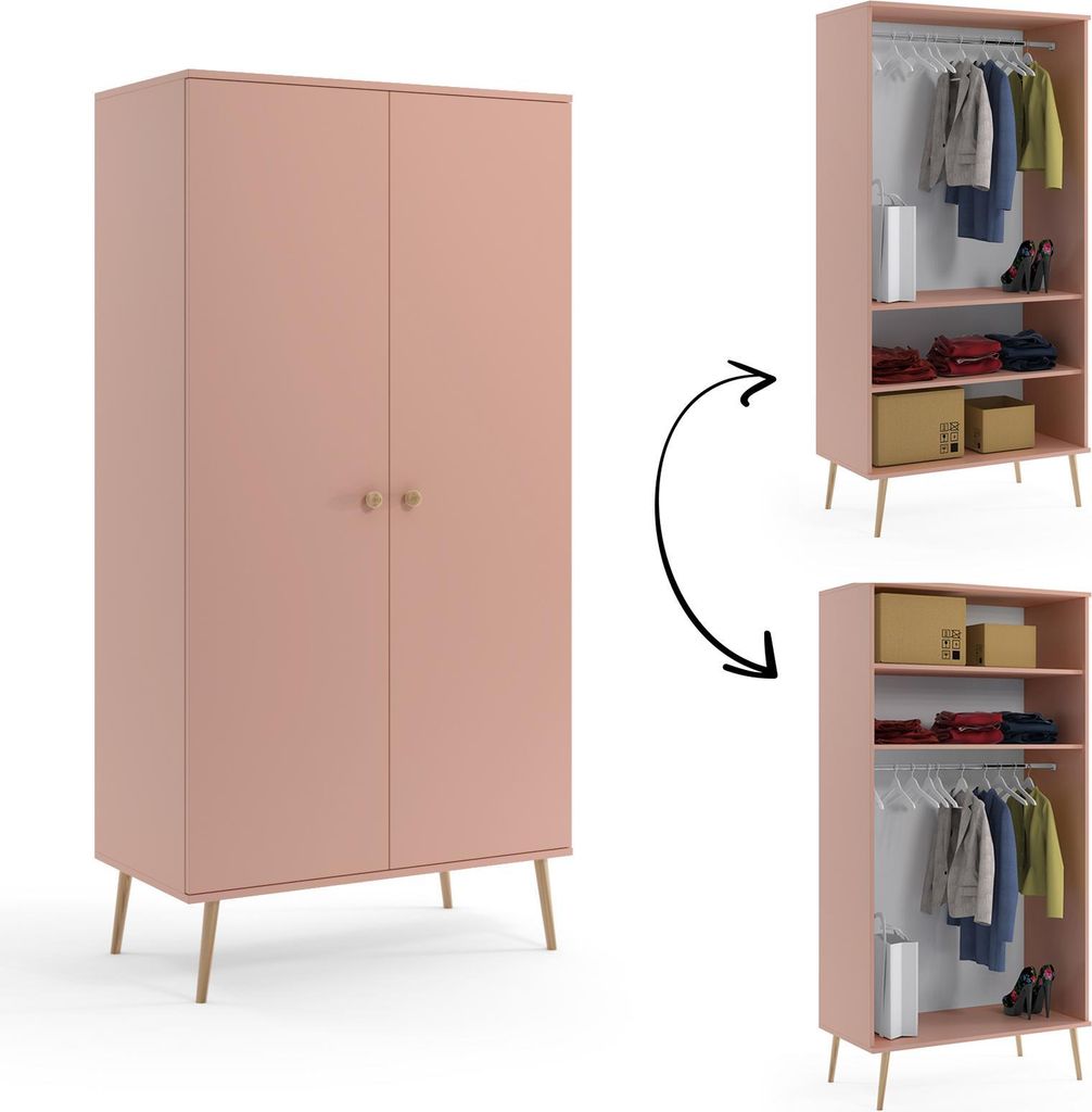 Drehtürenschrank Bolea 2D 100 cm mit Kleiderstange - Rosa