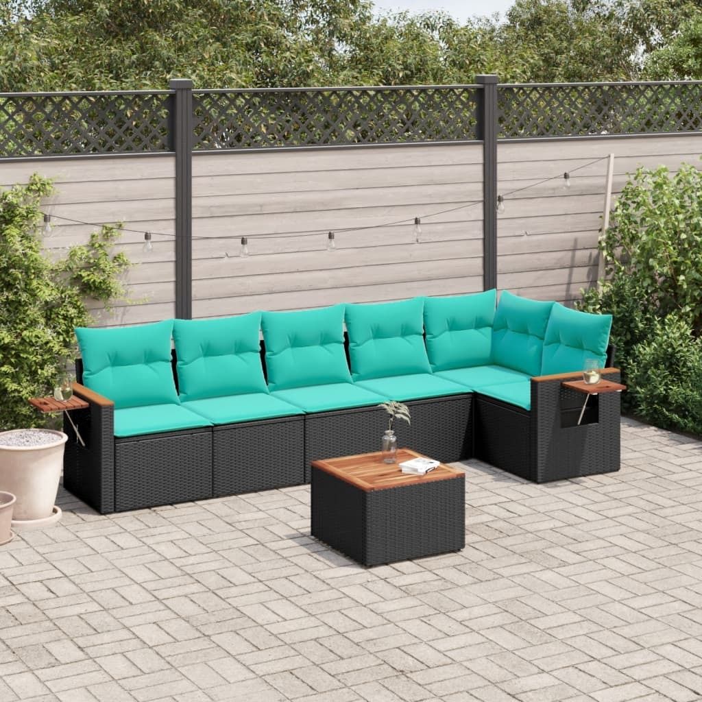 Maison Exclusive - 7-tlg. Garten-Sofagarnitur mit Kissen Schwarz Poly Rattan