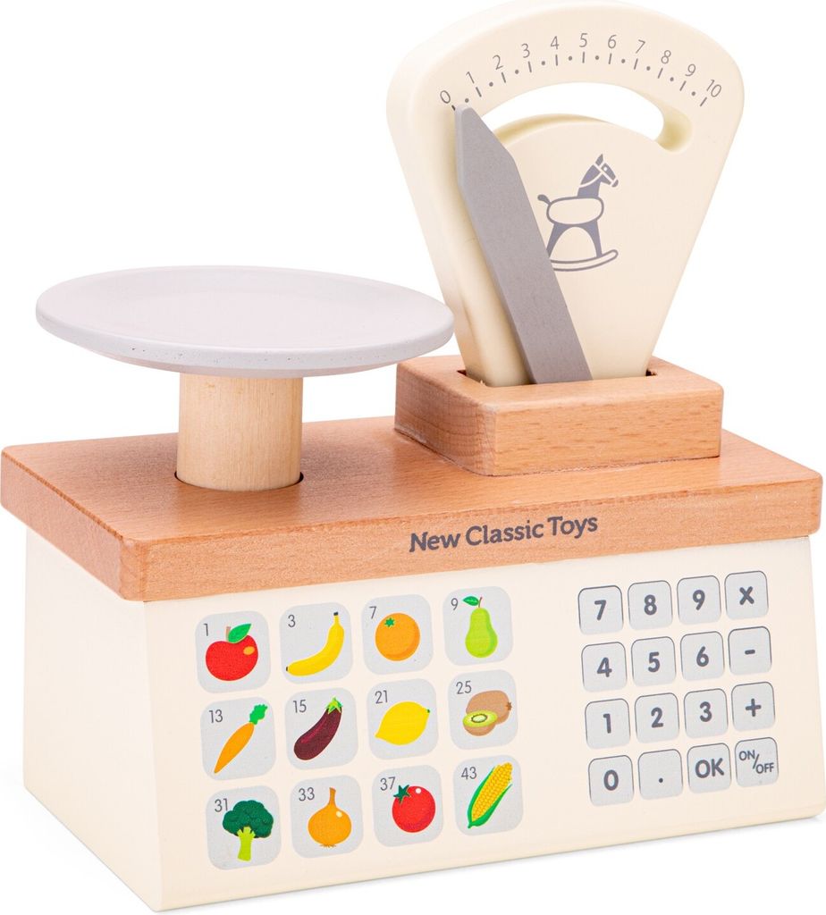 Waage aus Holz für Kinder in Creme Kaufladen-Zubehör Kinderspielzeug
