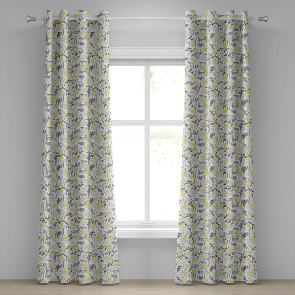 Rideau à œillets gris ABAKUHAUS 280x175 cm motif marguerites et abeilles