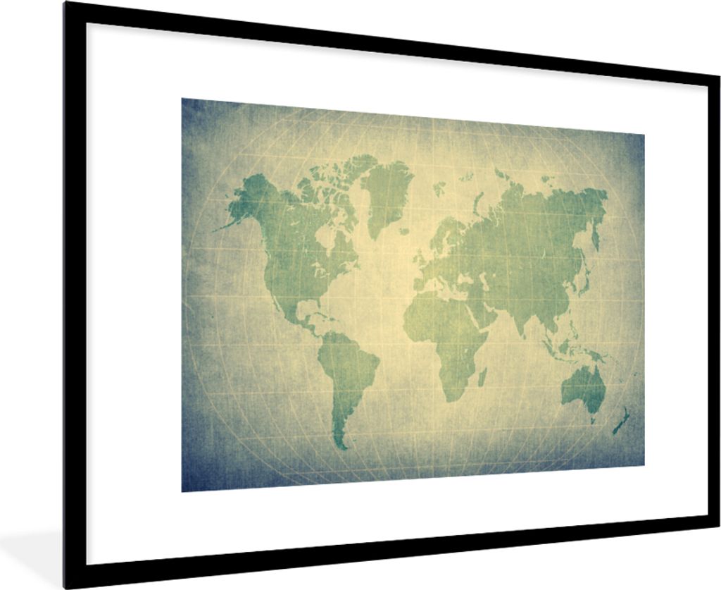 MuchoWow Gerahmtes Poster Weltkarte - Globus - Grün - Kinder - Jungen - Mädchen 90x60 cm - Poster mit Schwarzem Bilderrahmen Wandposter Rahmen ...