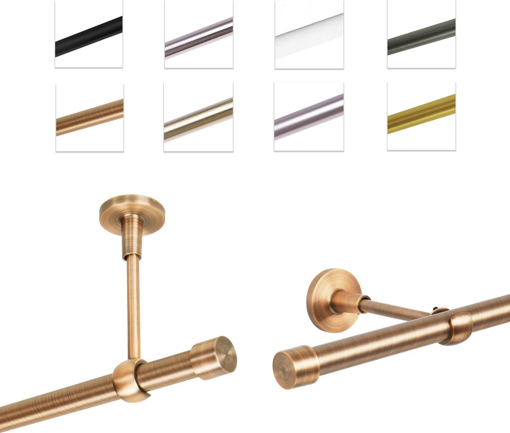 Gardinenstange Vorhangstange 19 mm mit Endkappen, einfache Montage, Wand, 1-läufig, Kupfer, 180 cm