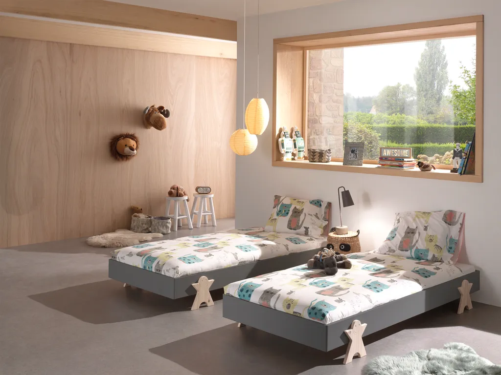 Vipack Modulo Art. Set de 2 lits superposables 90x200 cm gris et pin