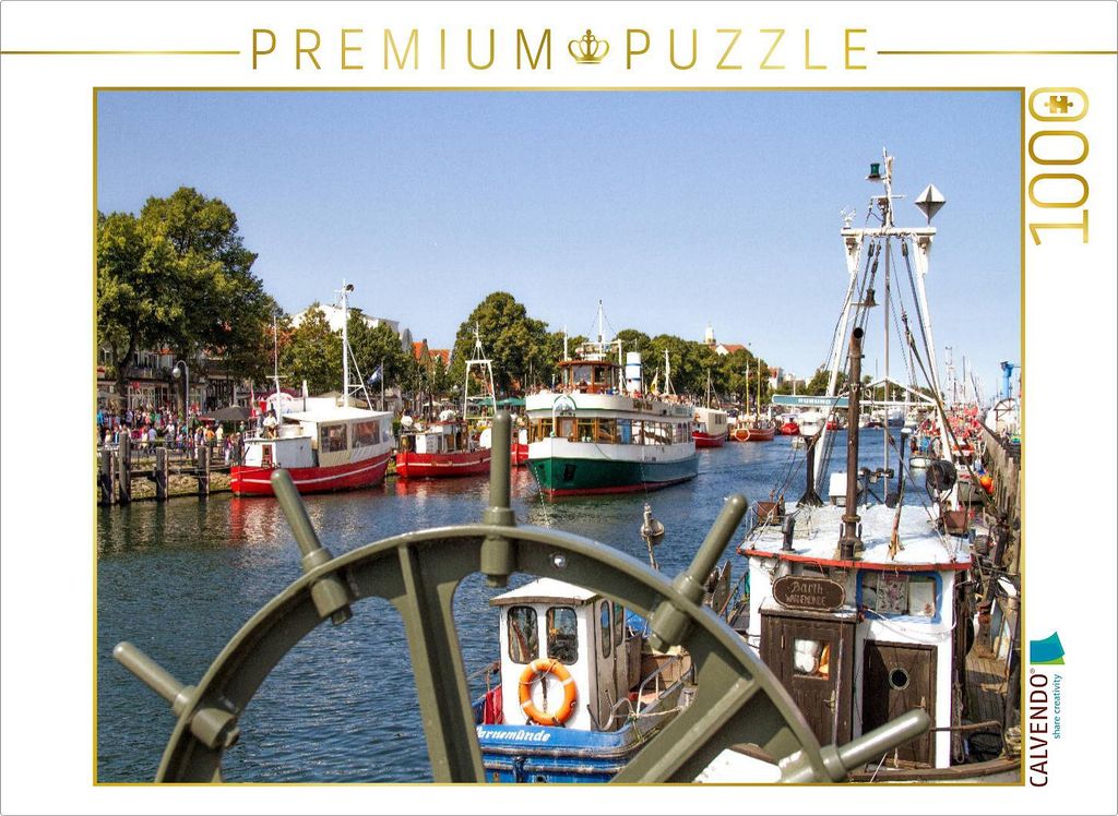 CALVENDO Puzzle Fischkutter und Fahrgastschiffe am Warnemünder Alten Strom | 1000 Teile Lege-Größe 64x48cm Foto-Puzzle für glückliche Stunden