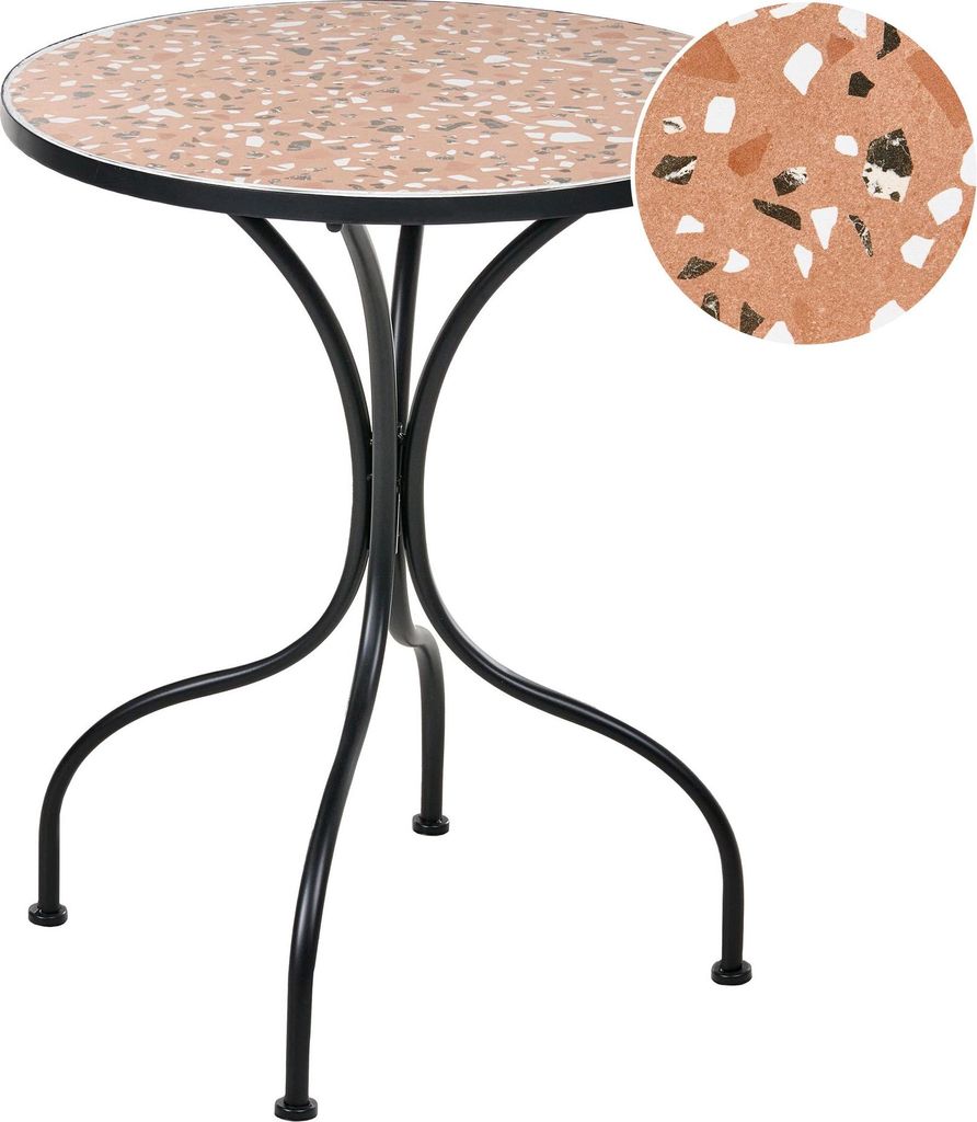 BELIANI Outdoor Bistrotisch Schwarz Eisen Metall Rund ø 60 cm Terrazzo Optik Vintage Stil Gartentisch