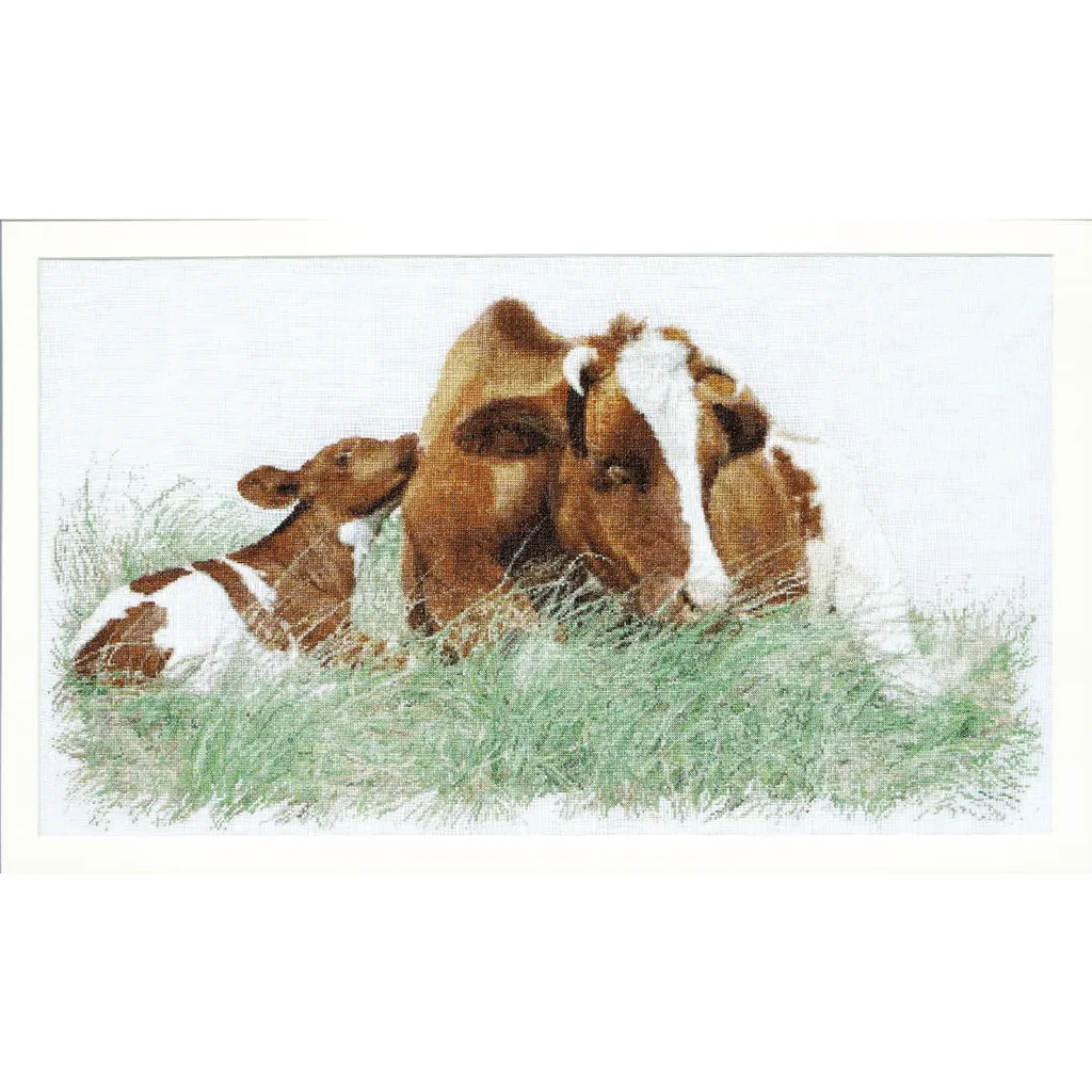 Broderie point de croix à compter Vache Rouge sur toile Aida 45x70 cm