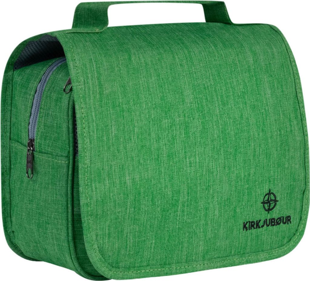 KIRKJUBØUR Kulturtasche "Rejser" mit Haken | Wasserfestes Fach | Kompakt & geräumig für Reisen | Klappdeckel mit Klettverschluss, grün | KJ-83