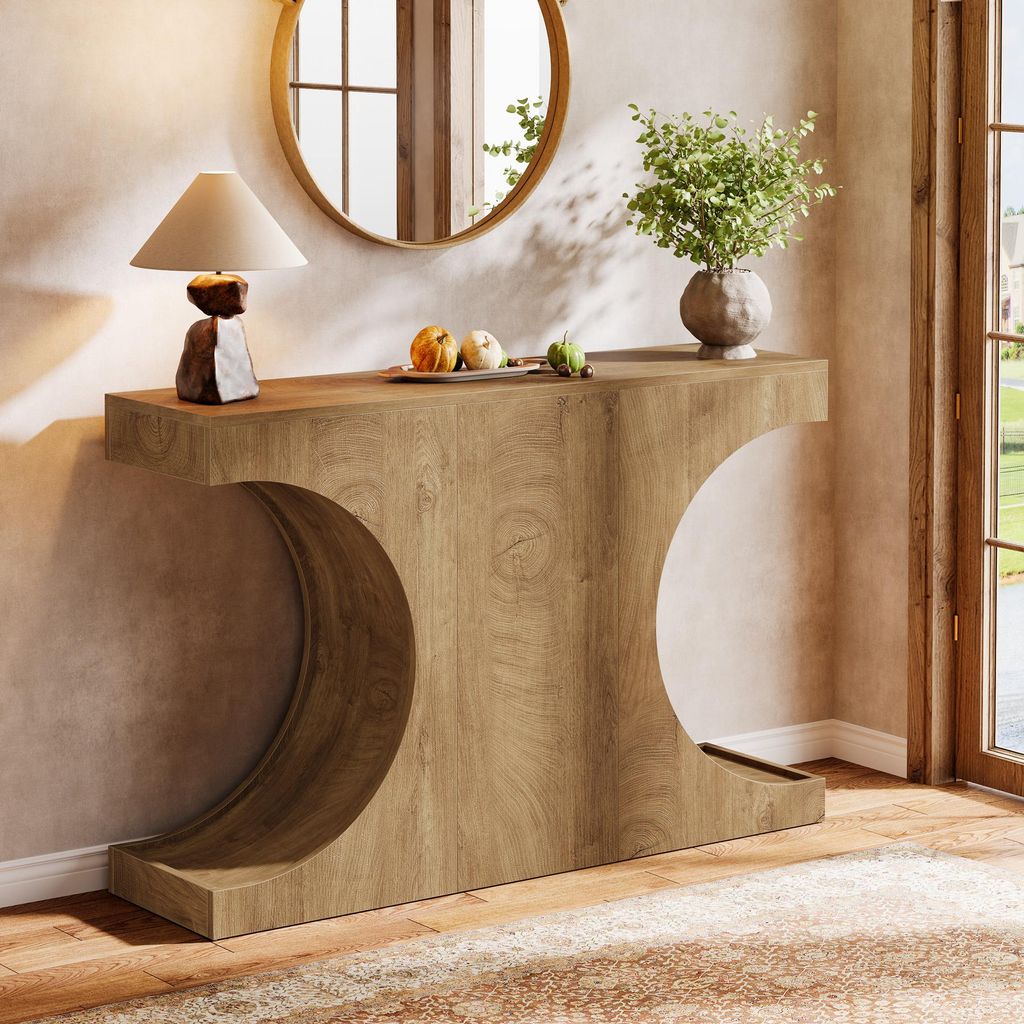 Tribesigns Konsolentisch im Landhausstil, 105 cm breiter rustikaler Sofatisch mit C-förmigen Beinen, industrieller Holztisch für Flur und Wohnzimmer