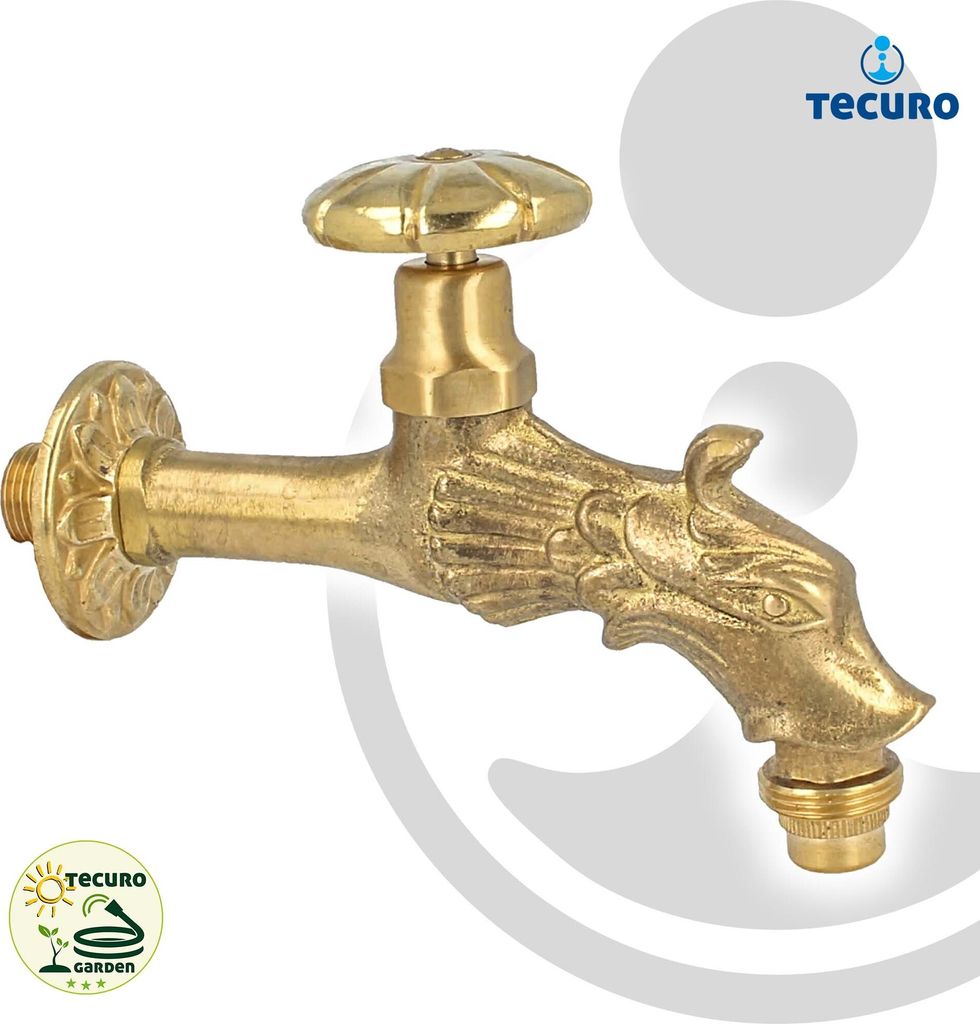 tecuro Nostalgie-Auslaufventil - Gartenventil mit Drachenkopf, mit Wandrosette