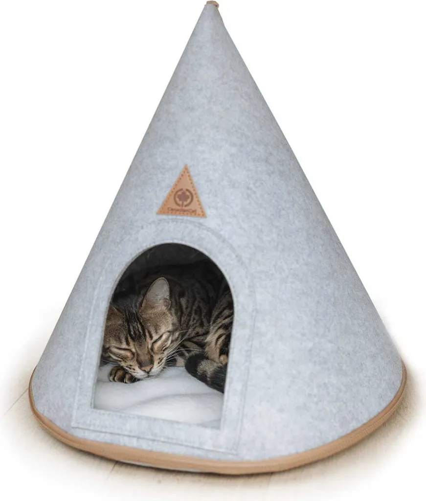 Cuccia Grotta Gatto Tipi Feltro | Grigio Chiaro Lavabile con Cuscino - 13