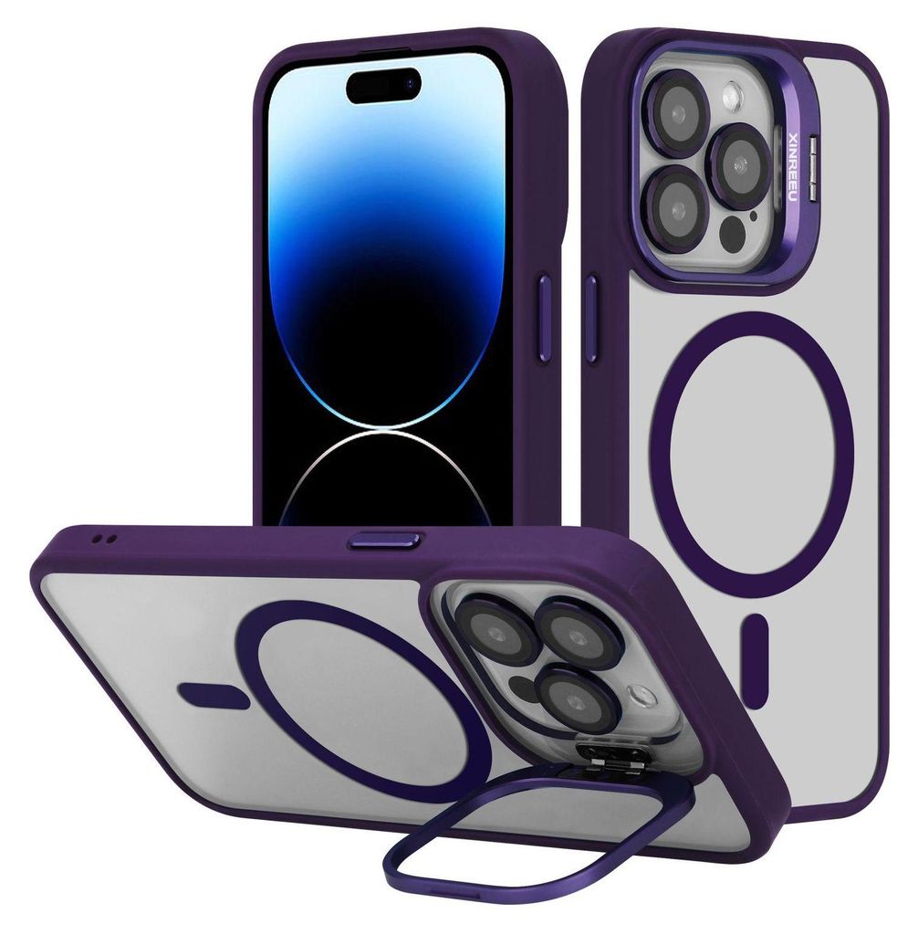 Cadorabo Hülle für Apple iPhone 14 PRO MAX in LILA kompatibel mit MagSafe und Standfunktion inkl. Kameralinsen Schutz - Hybrid Schutzhülle mit T...