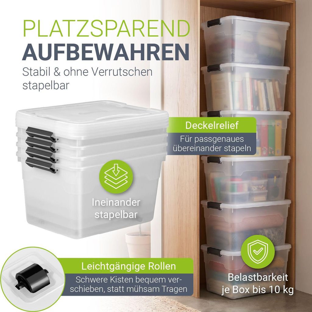 Juskys Aufbewahrungsbox 60l mit Deckel 4er Set