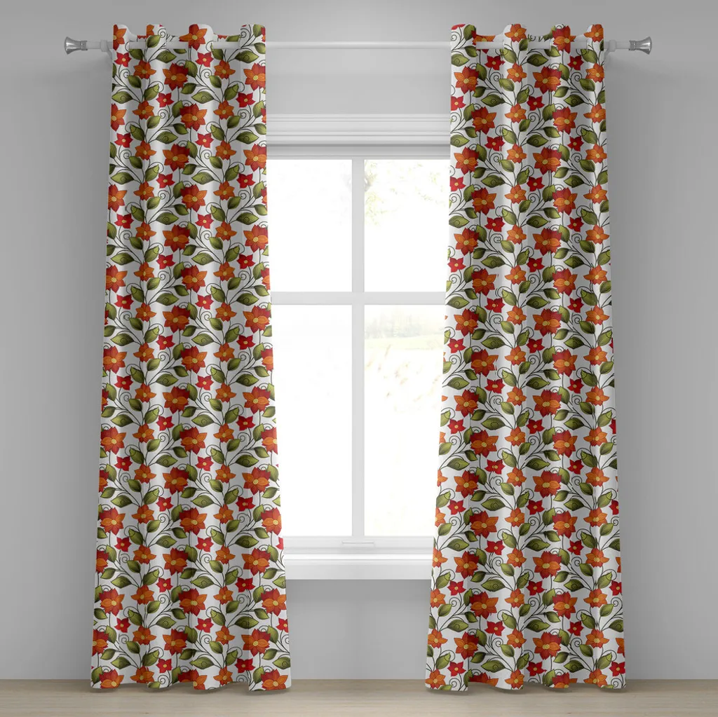 Rideau à œillets ABAKUHAUS à motif floral rouge 280 x 245 cm Orange