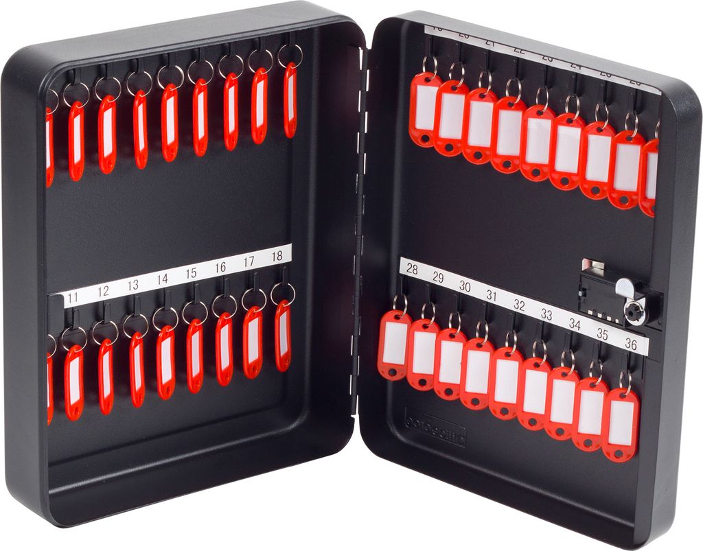 ProfiOffice OfficeForce Schlüsselkasten mit Zahlencode, Modell Tresor Schlüsselschrank für 36 Schlüssel, Wandmontage, schwarz (20092)