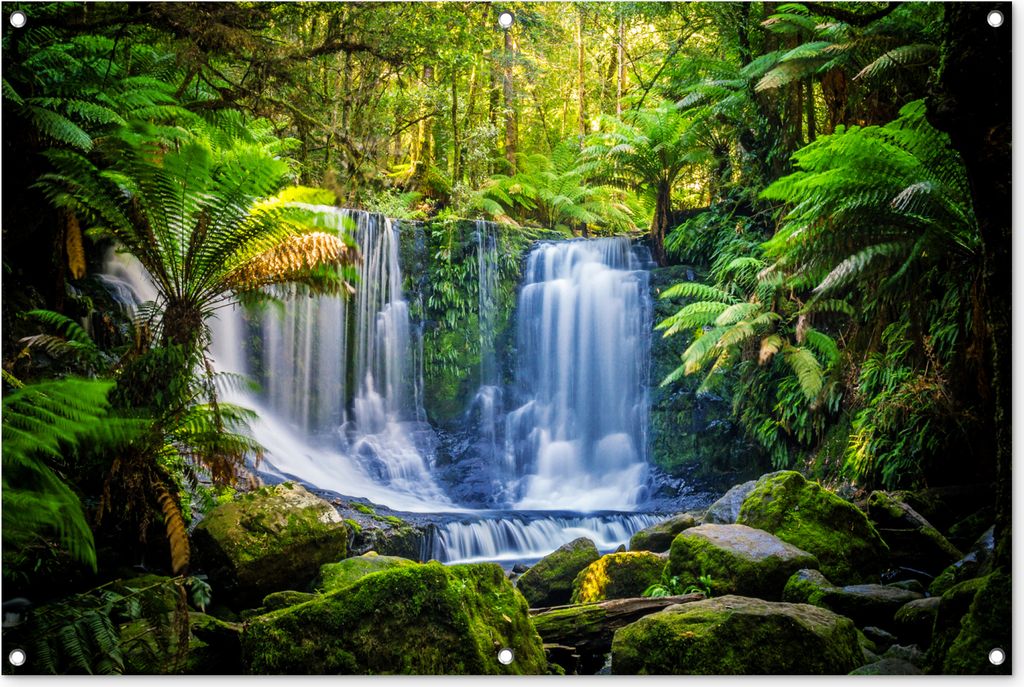 MuchoWow 120x80 cm Outdoor-Poster Gartendeko Sichtschutz Garten Poster für den Garten Dschungel - Wasserfall - Australien - Pflanzen - Natur