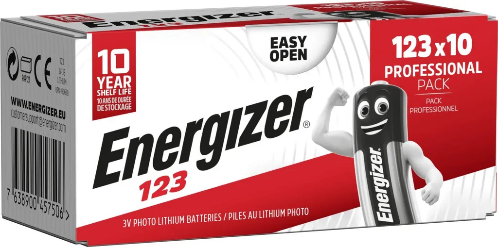Piles 123 Energizer Lithium 3V EL123AP lot de 10 haute densité énergie