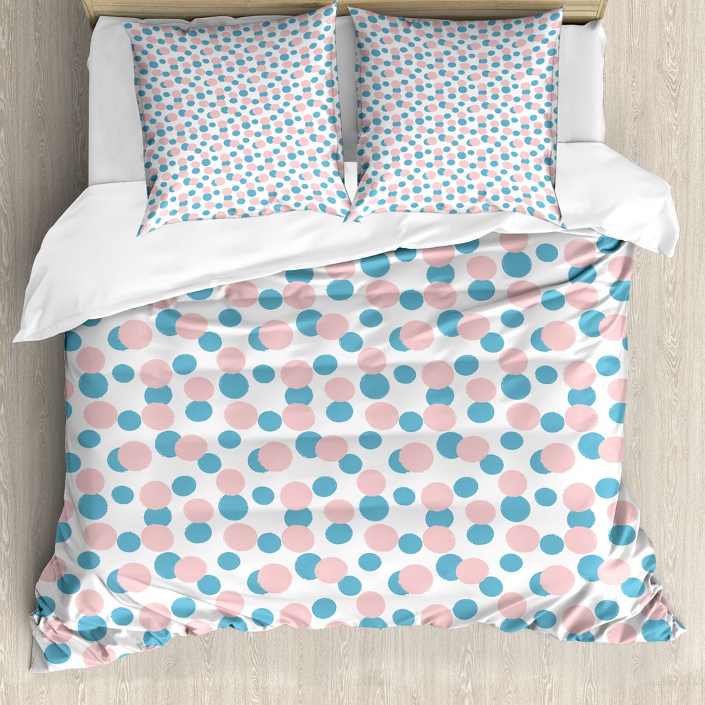 ABAKUHAUS Blau und Pink Bettbezug Set für Einzelbetten, Pastell Runden, Milbensicher Allergiker geeignet mit Kissenbezug, 200 cm x 200 cm - 80 x 8...