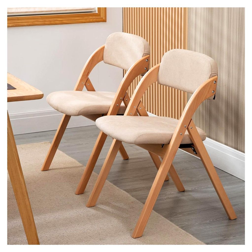Klappstühle mit gepolsterten Sitzen, Set aus 2 stapelbaren Holz-Esszimmerstühlen mit abnehmbarem Bezug, klappbarer Stuhl für Gäste, Küche, Bü...