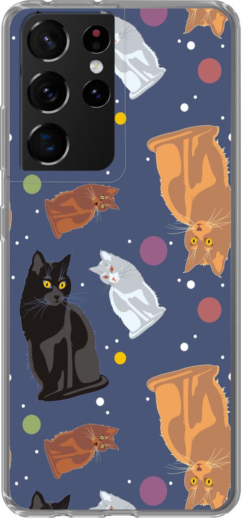 MuchoWow Handyhülle Schutzhülle Hülle für Telefoonhoesje Samsung Galaxy S21 Ultra Muster - Katze - Weltraum - Jungen - Mädchen - Kinder - Ki...