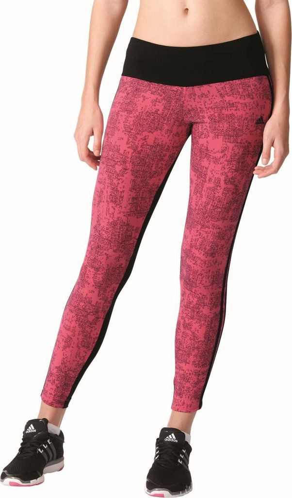 adidas Damen Trainings Fitness Leggings Essentials 3S Tight AOP rot schwarz, Größe:S