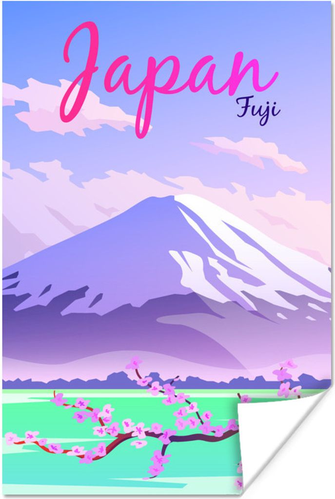 MuchoWow Poster Illustration des Vulkans Fuji in Japan 40x60 cm - Plakate für die Wand - Poster Babyzimmer